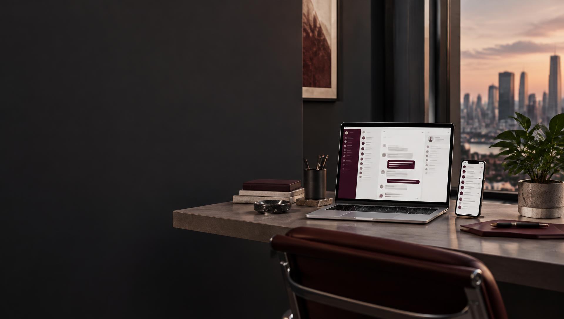 Laptop and phone on a modern workspace desk
